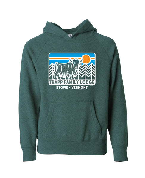 Kids Highlander Cow Sweatshirt in Pine Green