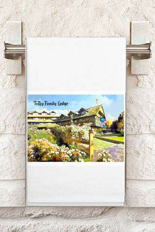 Dish Towel with Trapp Family Lodge Photo and Logo